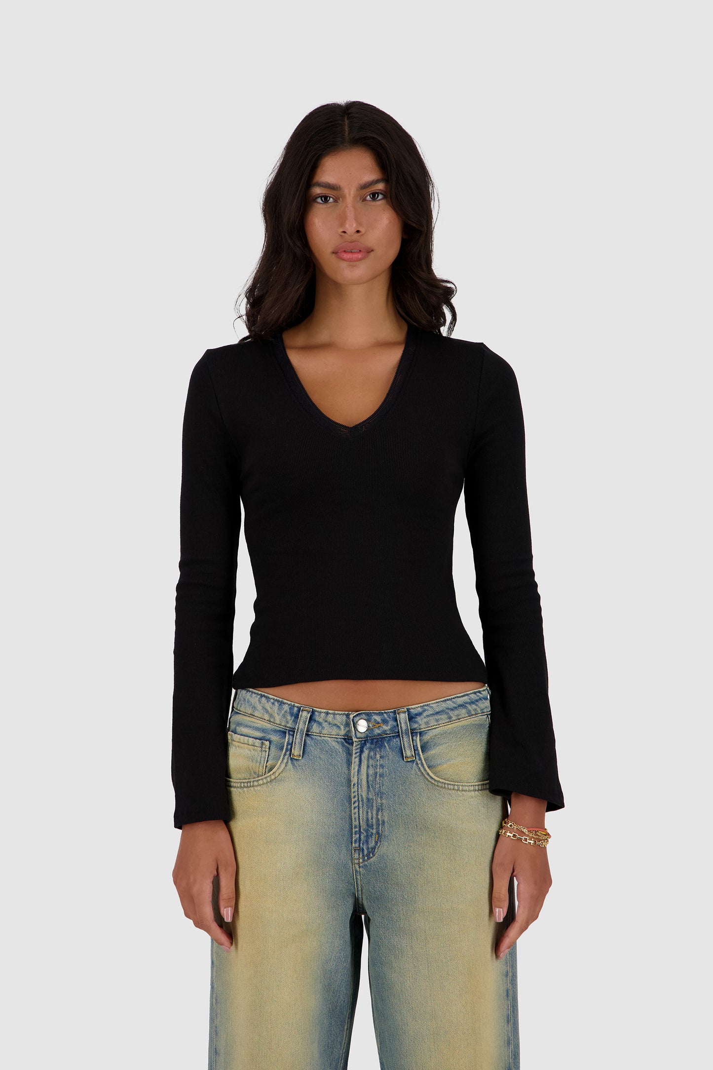 Lace Vee Top -Black