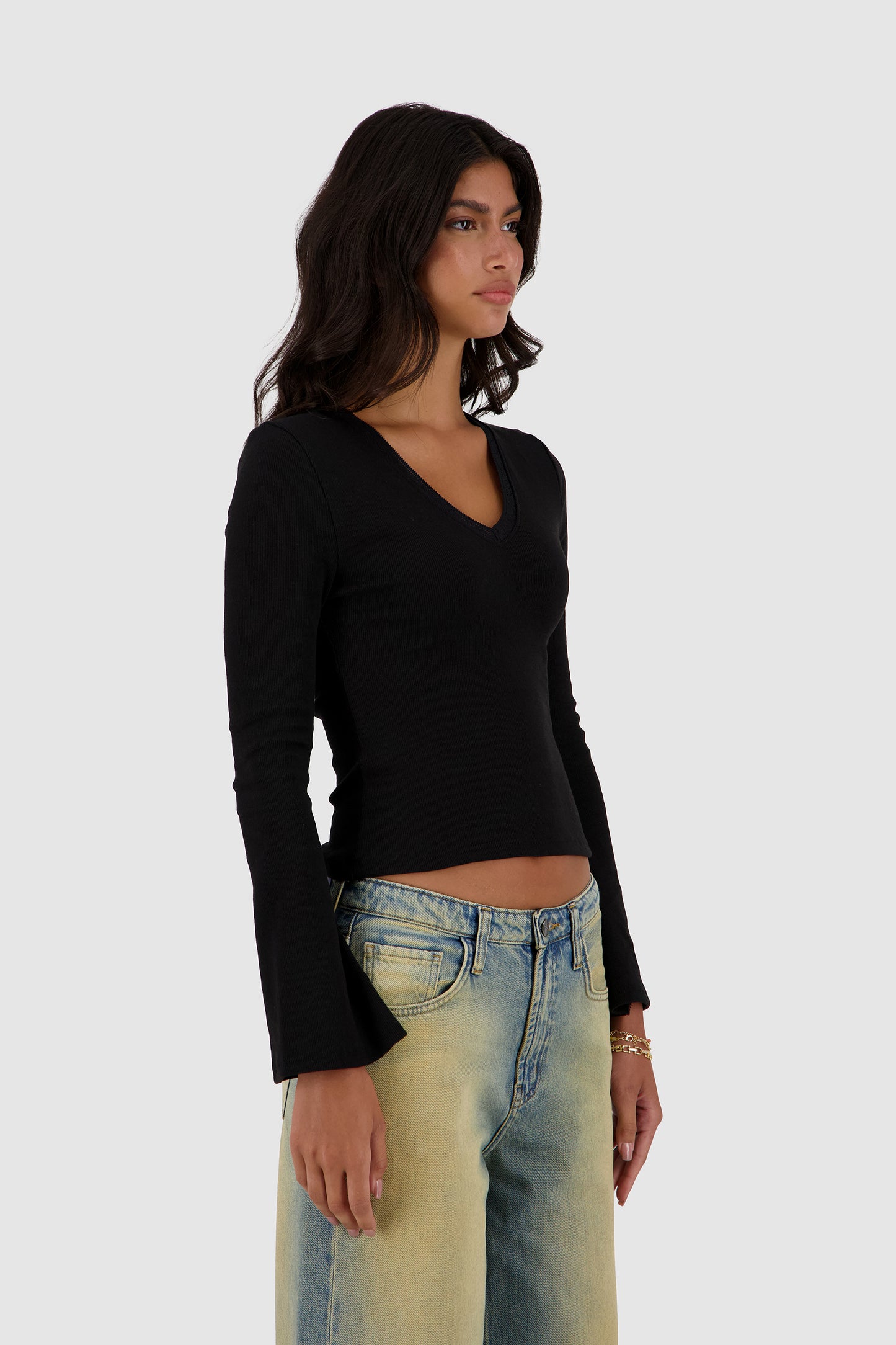 Lace Vee Top -Black
