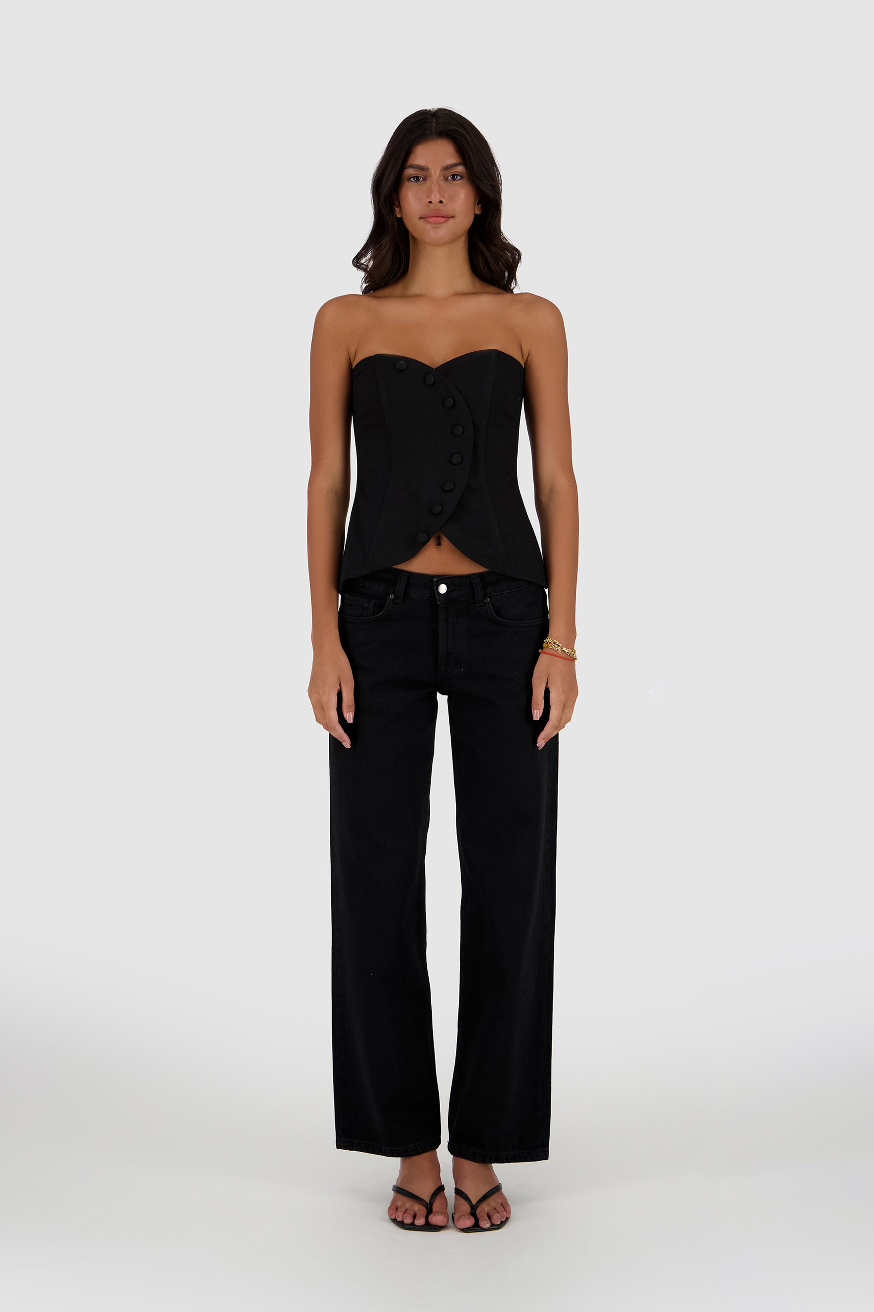 Buttoned Bustier -Black