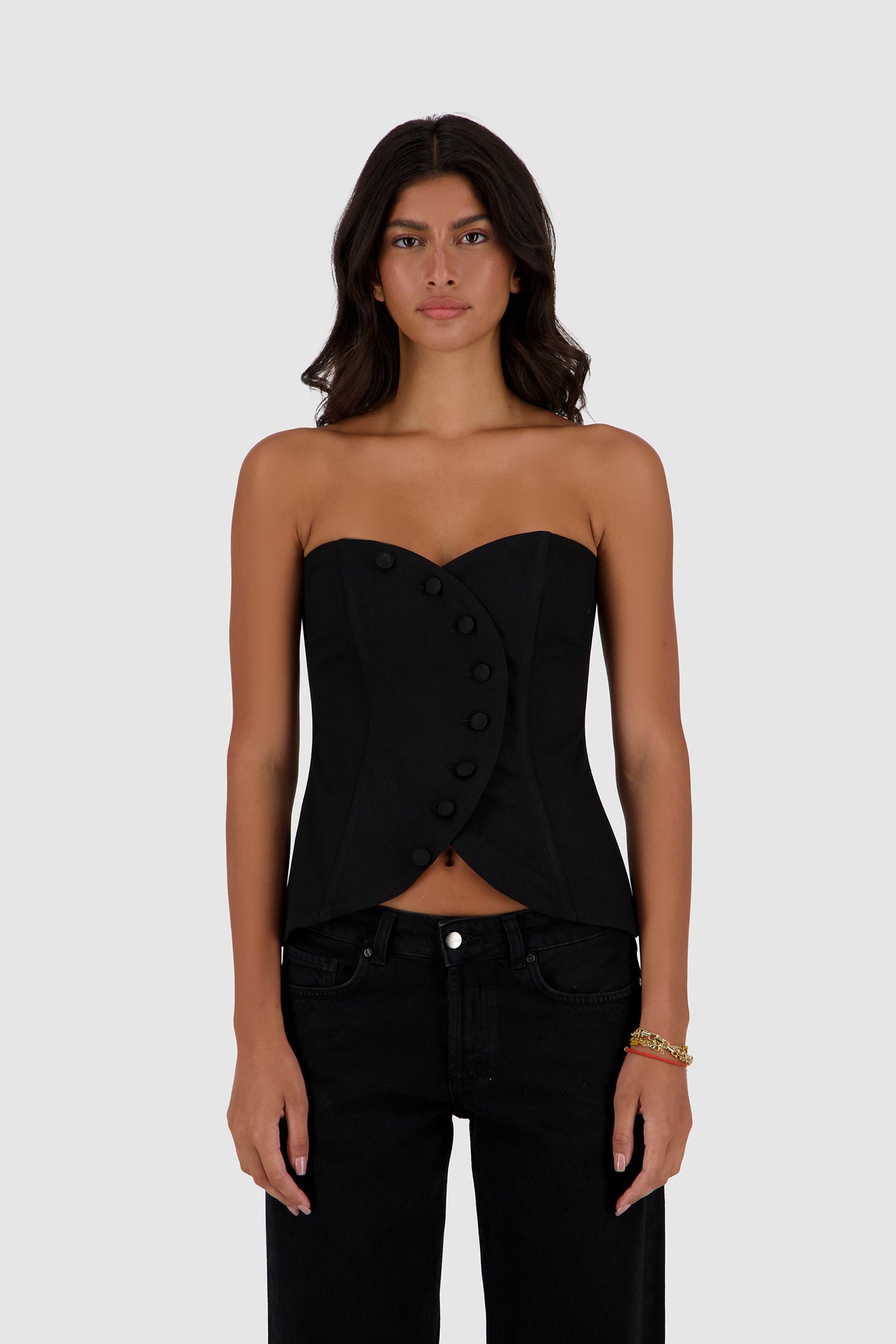 Buttoned Bustier -Black