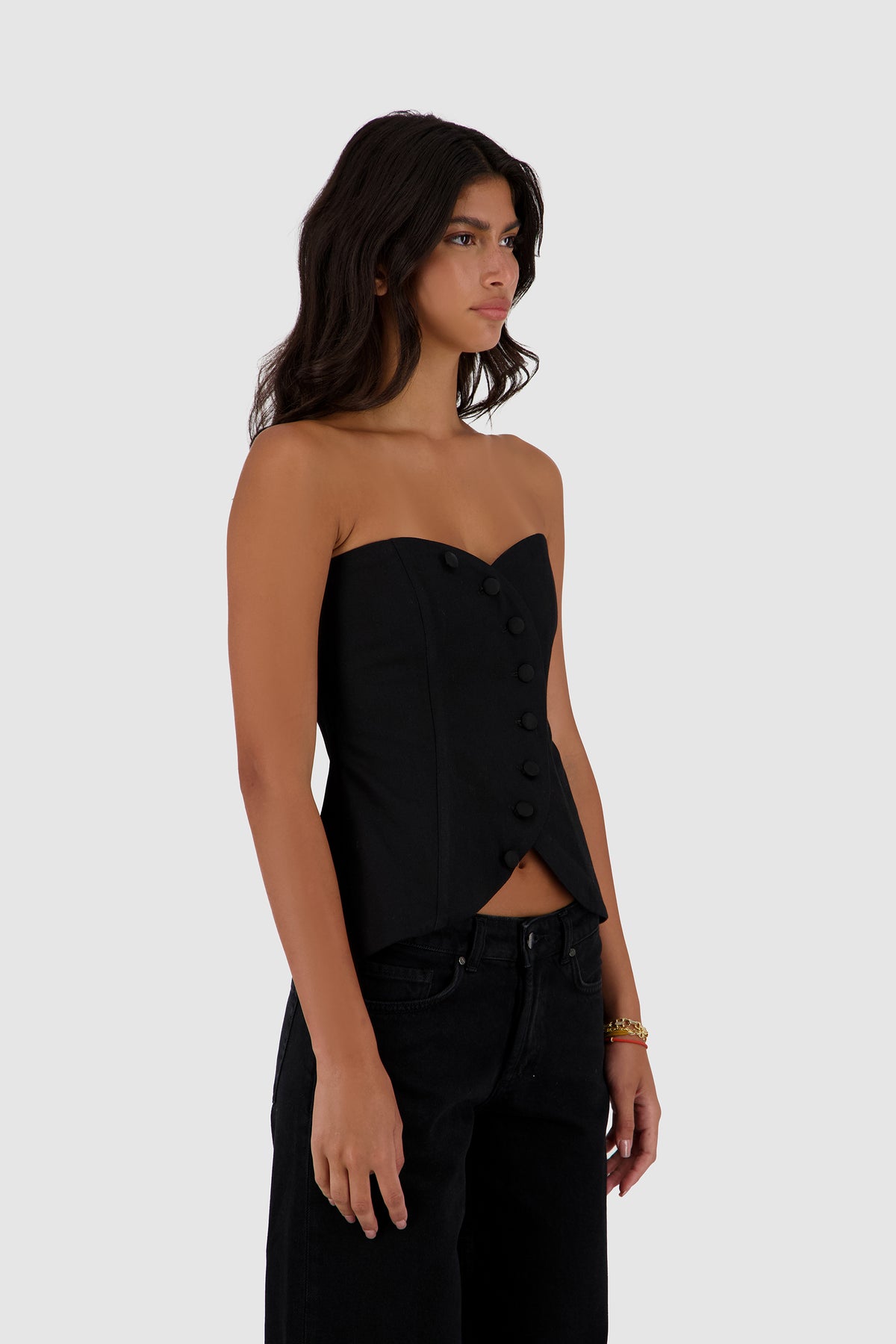 Buttoned Bustier -Black