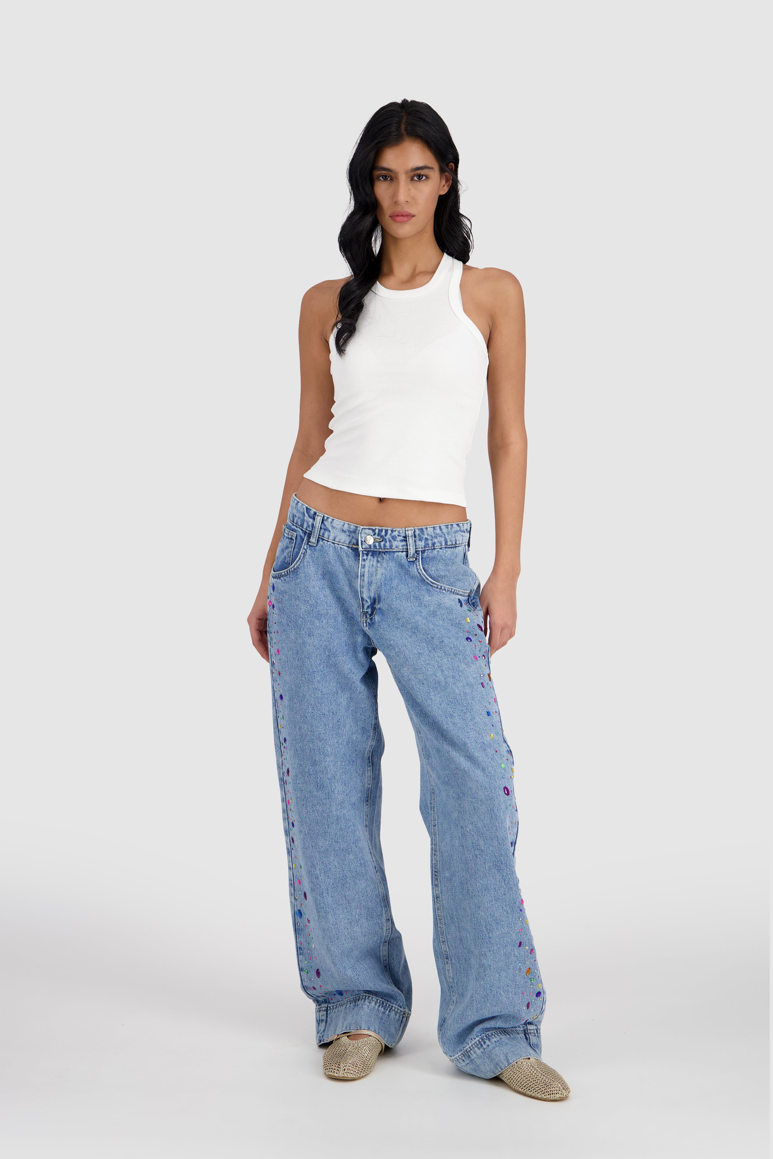 Side Be-Dazzled Destiny Jeans -Stone Blue