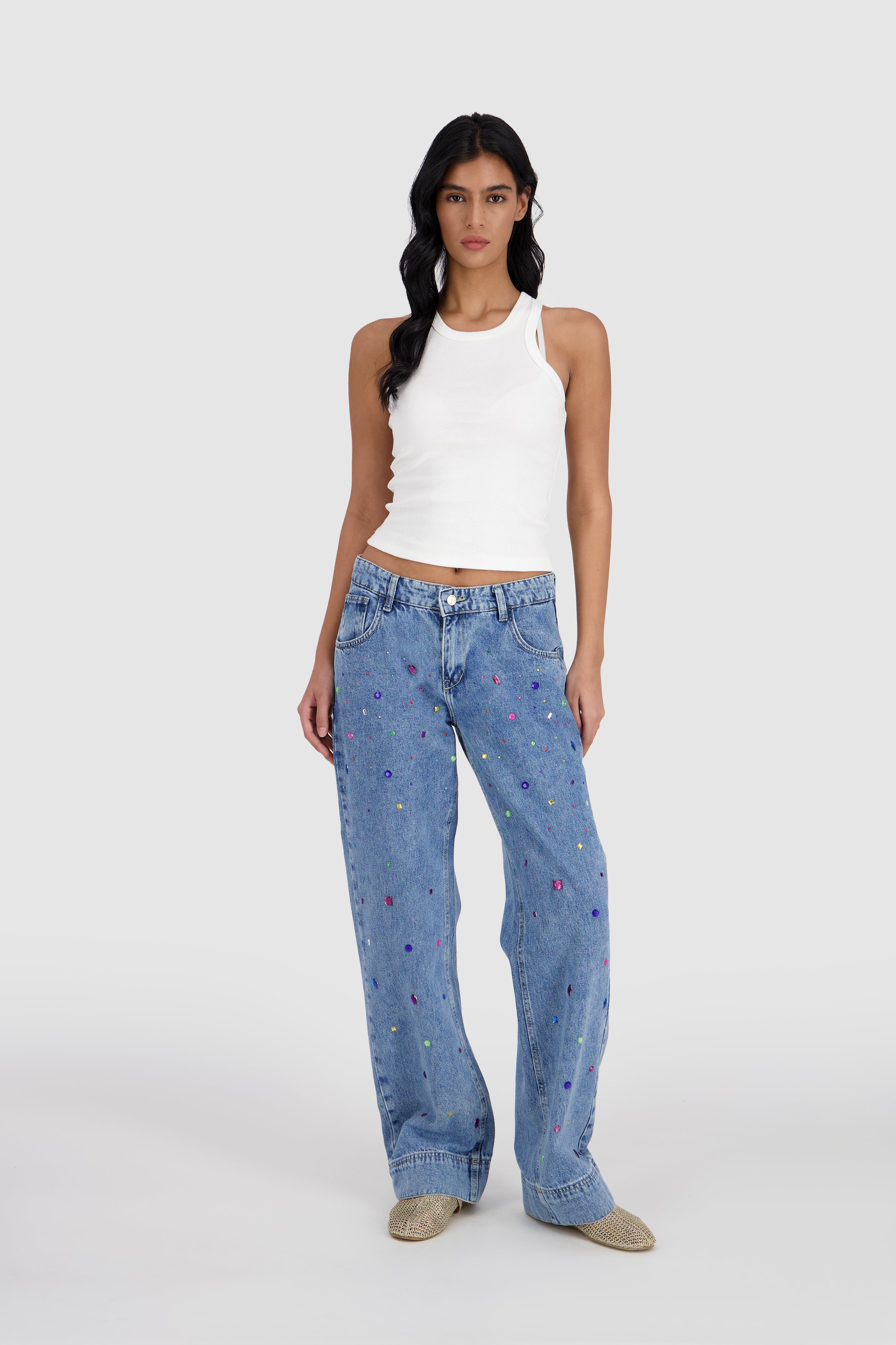 Full Be-Dazzled Destiny Jeans -Stone Blue