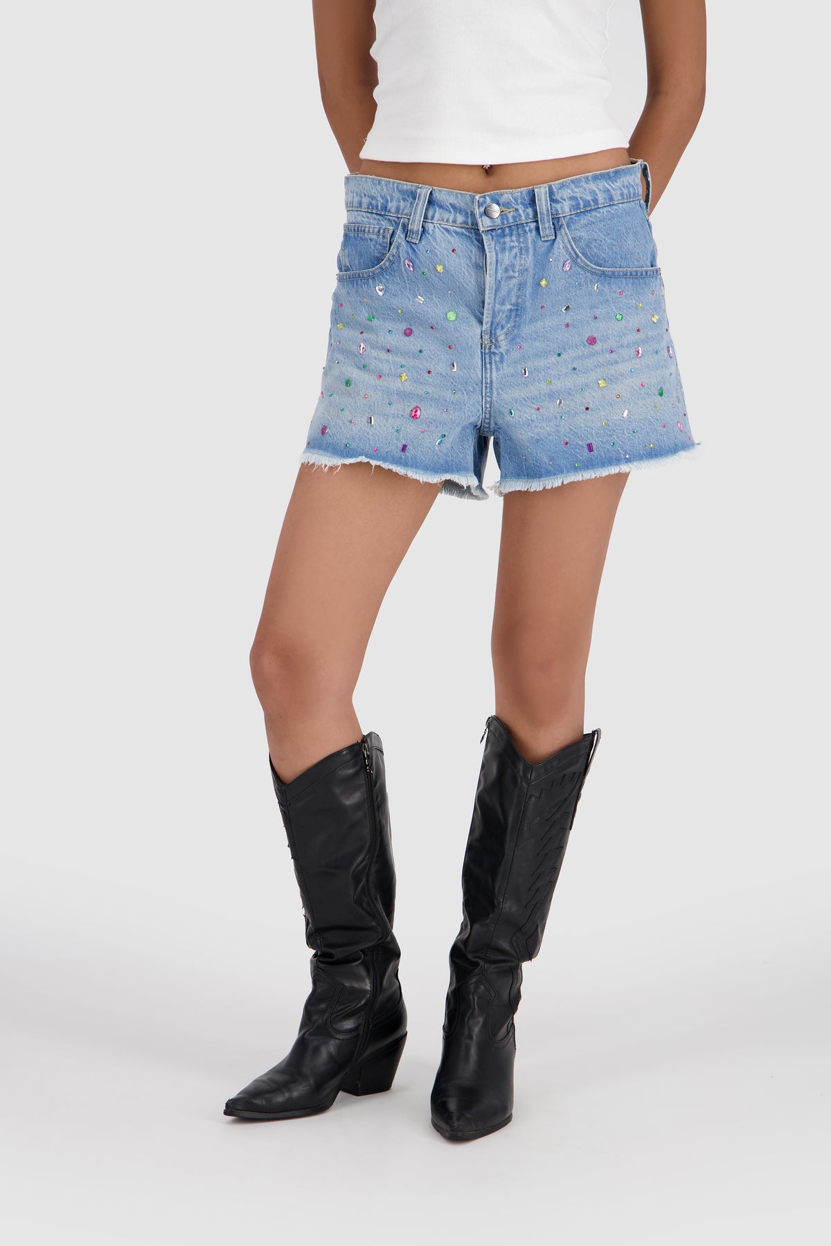 Be-Dazzled Vintage Cut Off Shorts -Sky Blue