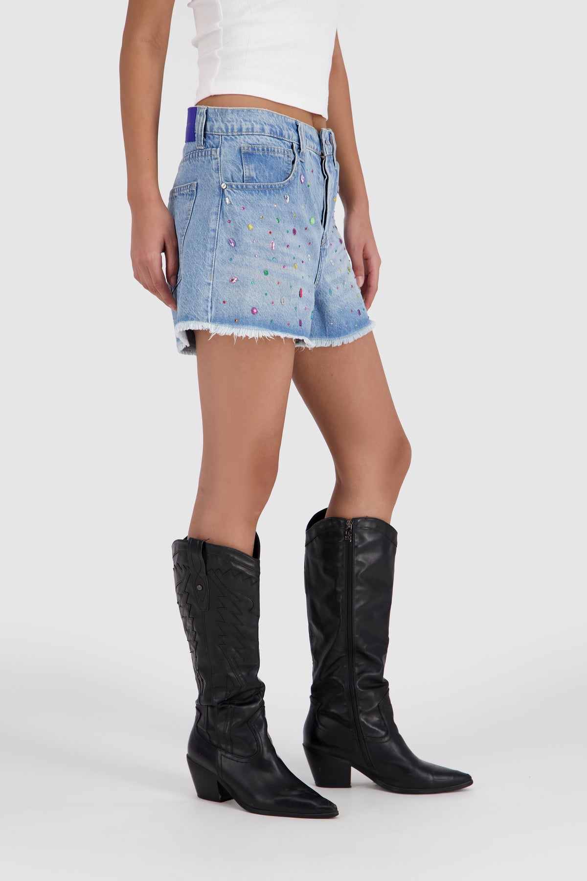 Be-Dazzled Vintage Cut Off Shorts -Sky Blue