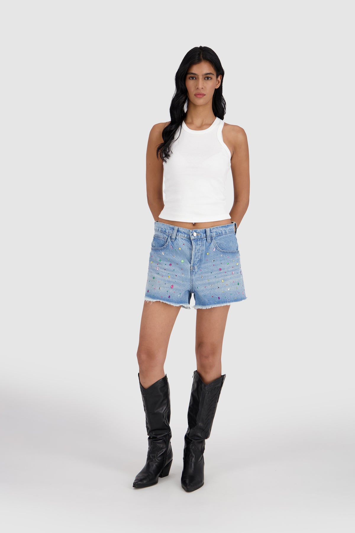 Be-Dazzled Vintage Cut Off Shorts -Sky Blue