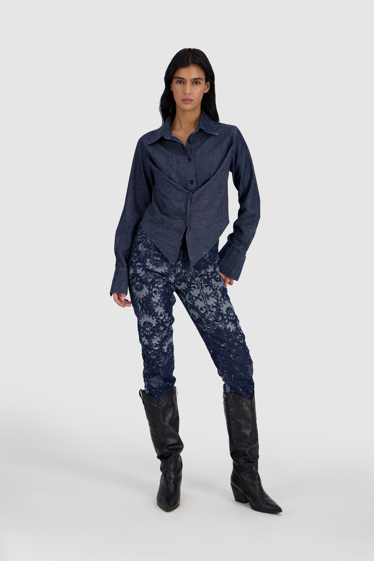 Cinched Waist Shirt -Cali Blue