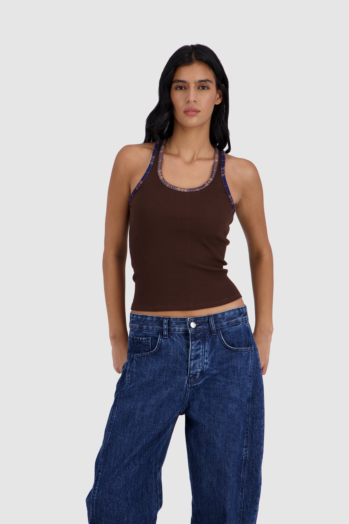 Plaid Tank -Brown