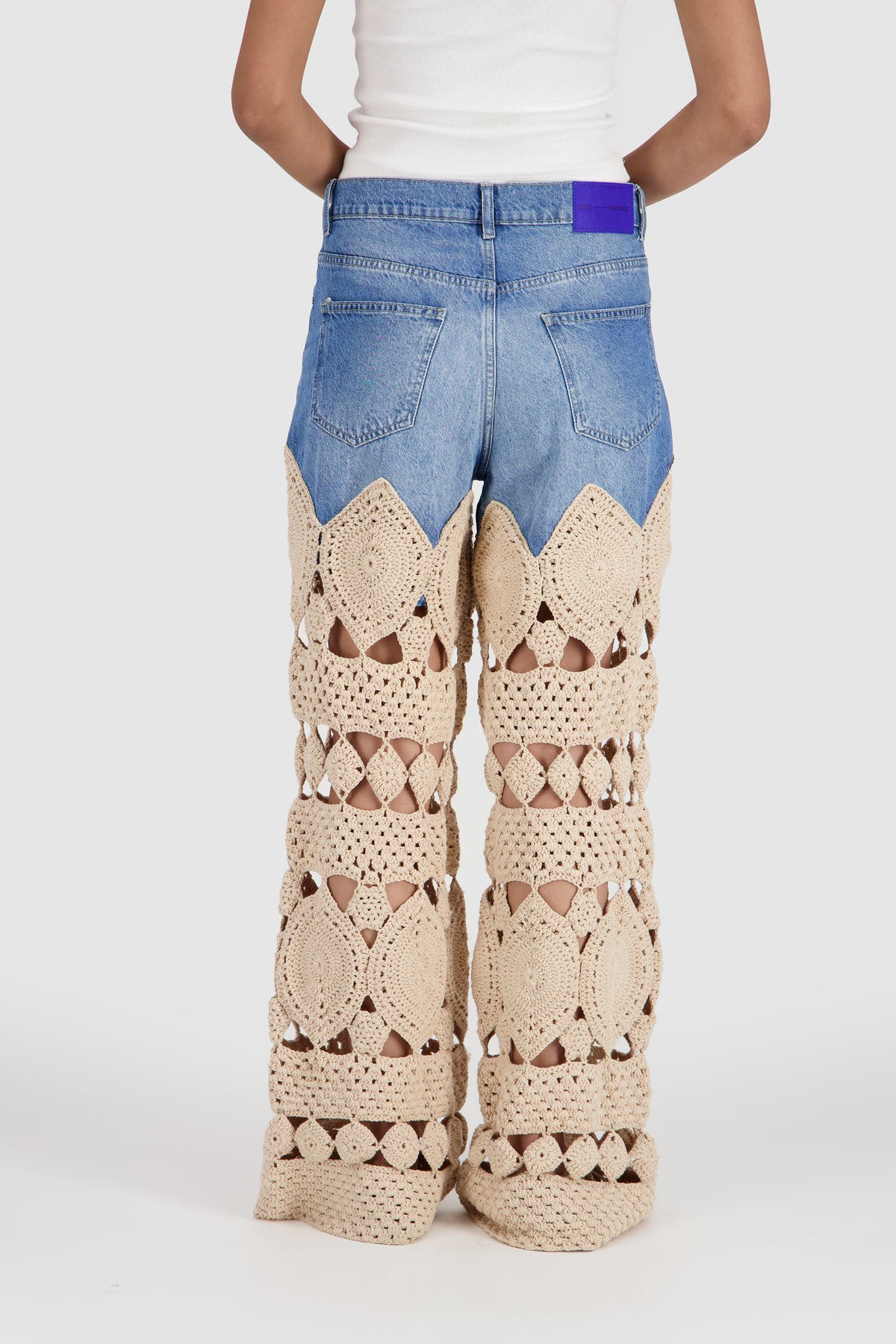 Denim Jeans with Crochet -Cream