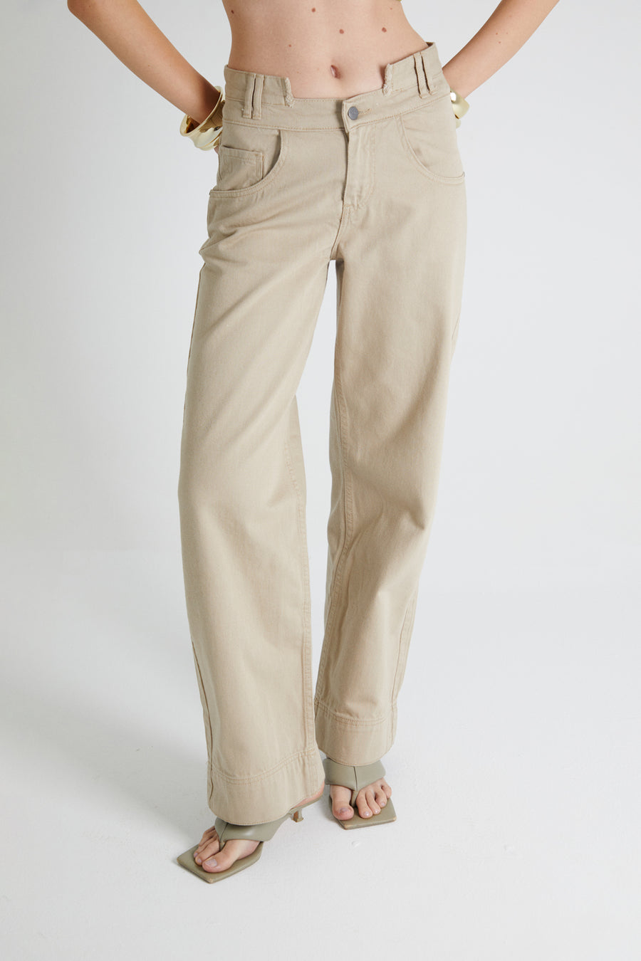 Be-Strong Double Hem Jeans  Beige