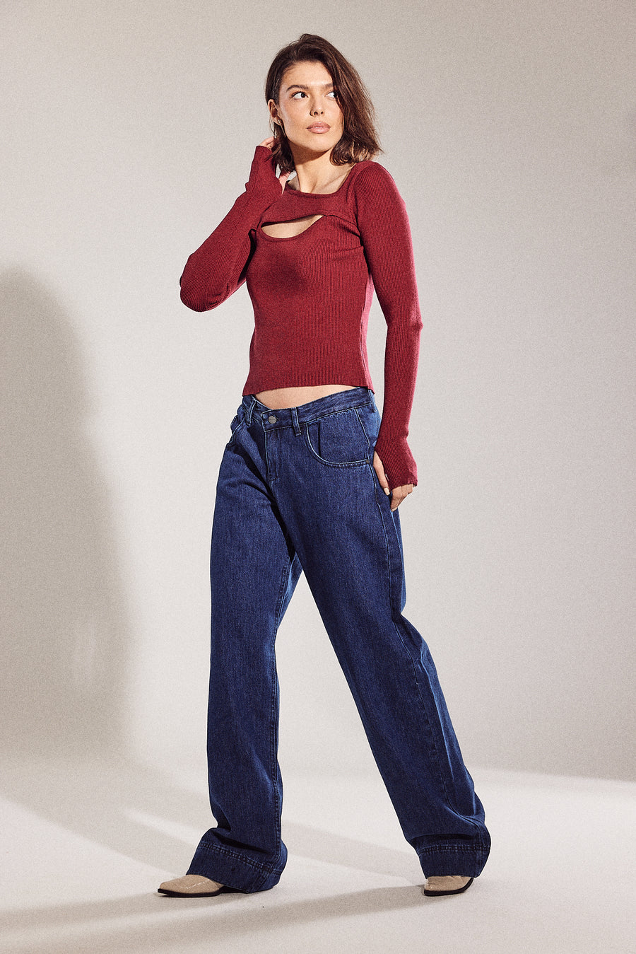 Cut-Out Knit Top Burgundy