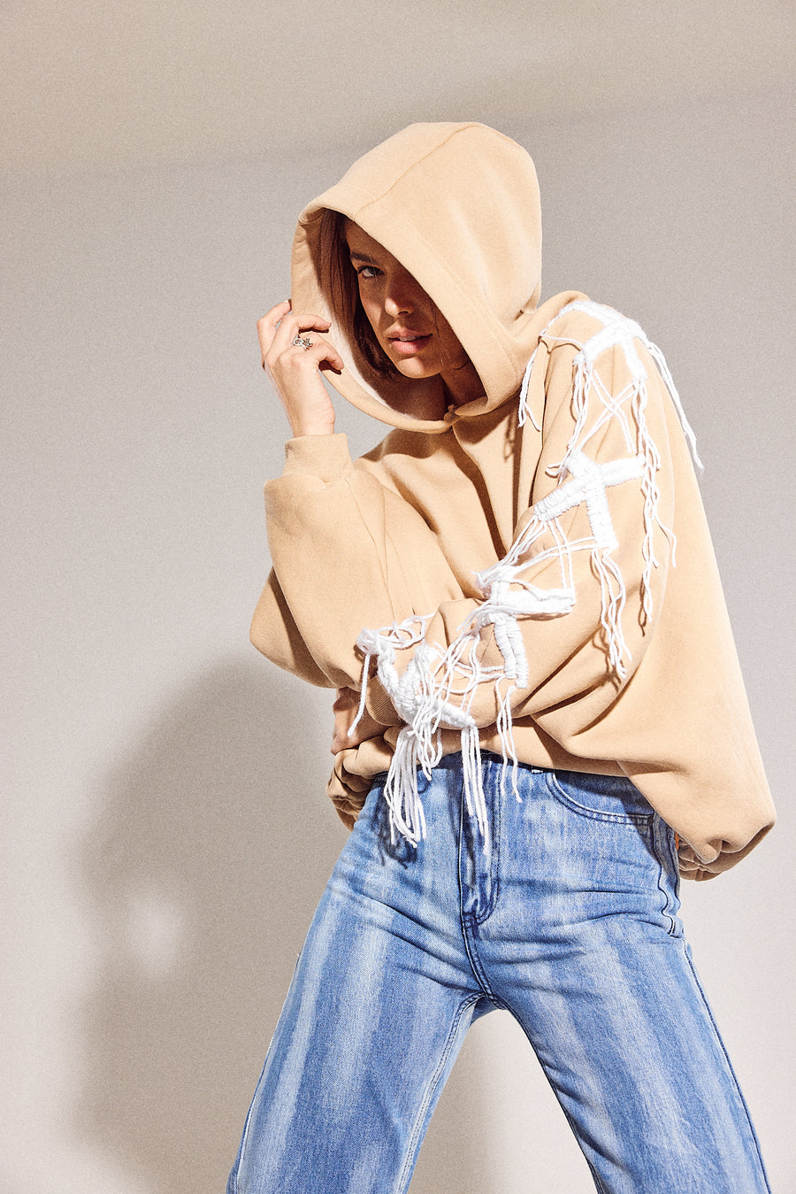 The Stitched Out Hoodie WhiteXBeige