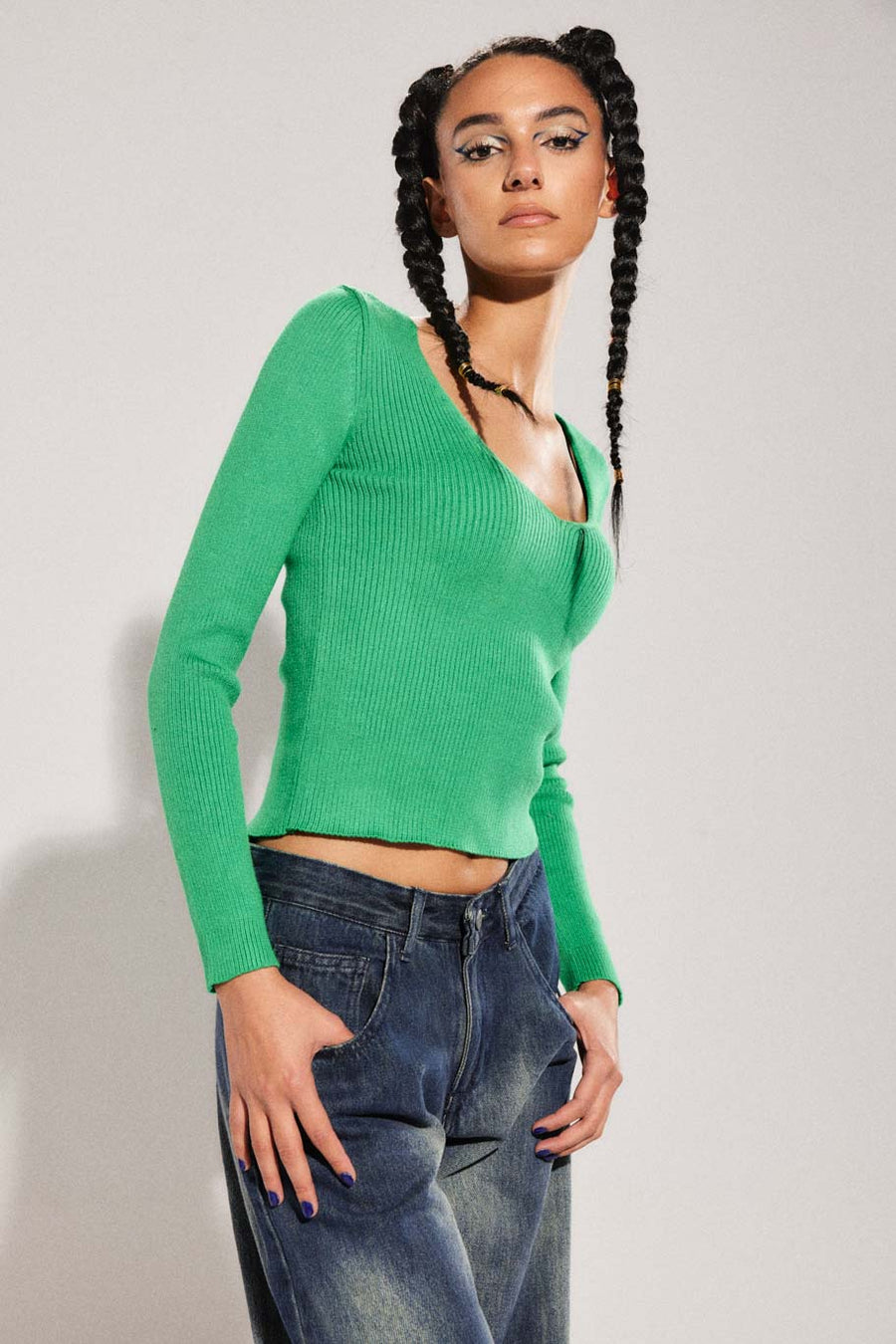 Ribbed Long Sleeves Green